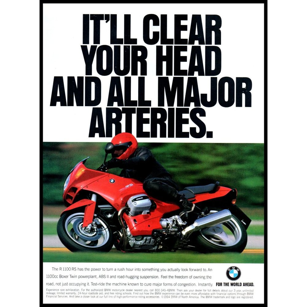 1994 BMW R100RS Sport Bike Motorcycle Vintage Print Ad Wall Art Photo